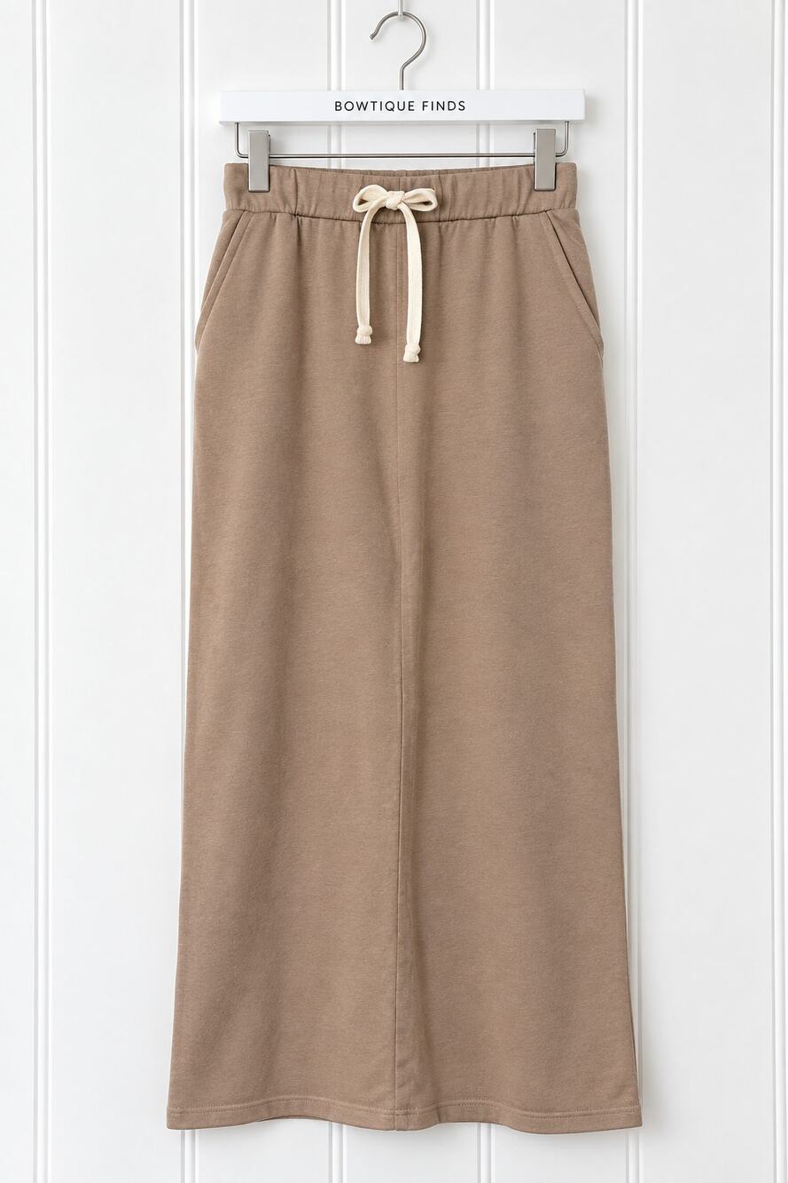 MONROW Wide Leg Sweatpants S Tan High Rise Drawstring Lounge Pants NWT
